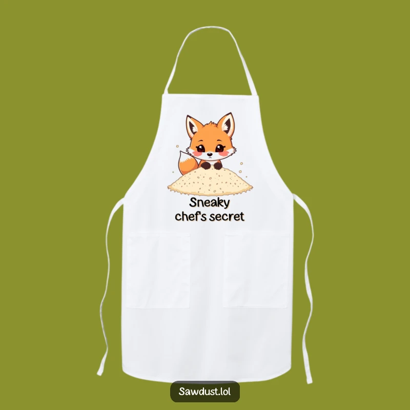 Funny Fox Peeking Sawdust Apron: Playful Kitchen Helper, Cute Gift