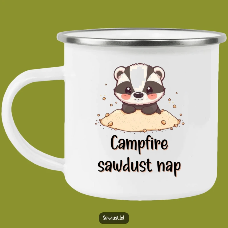 Funny Badger Sawdust Camping Mug: Adventure with a Messy Friend
