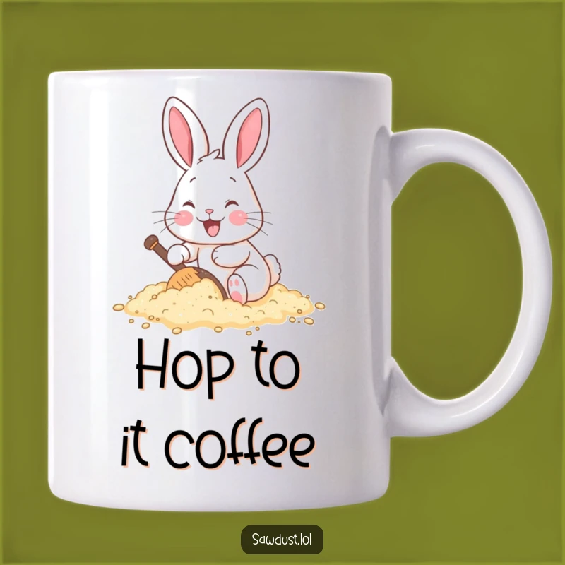 Funny Rabbit Digging Sawdust Mug: Cheerful Cartoon Character, Hilarious Gift