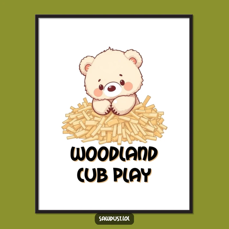 Funny Bear Cub Wood Shavings Digital Art: Playful Graphic, Instant Cuteness Download