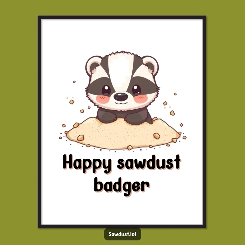 Funny Badger Sawdust Digital Art: Woodland Wall Decor