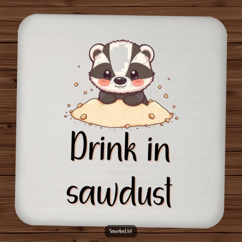 Funny Coaster: A durable coaster showcasing a happy badger, covered in a charming puff of sawdust, adding whimsical charm.