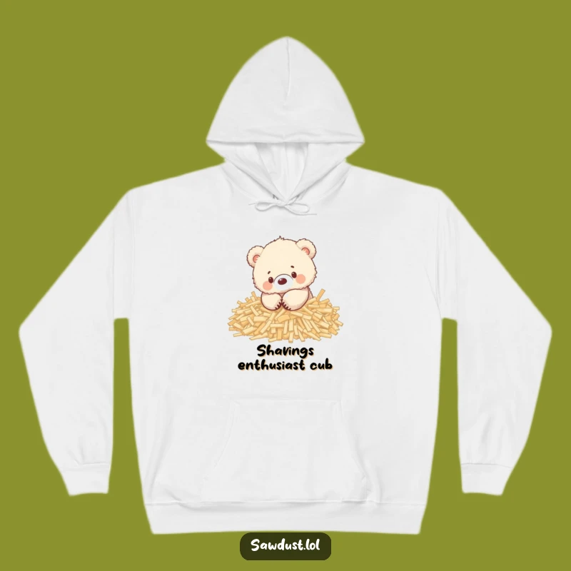 Funny Bear Cub Wood Shavings Hoodie: Cozy Playful Design, Perfect Warm Gift