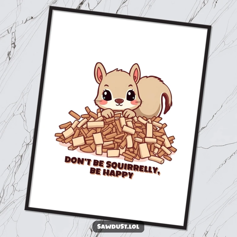 Funny Free Printable Wall Art: A curious squirrel peeking out from wood shavings, adding a playful touch.