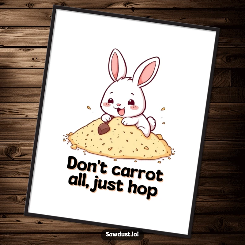 Funny Free Printable Wall Art: A happy rabbit digging energetically into sawdust, full of life and fun.