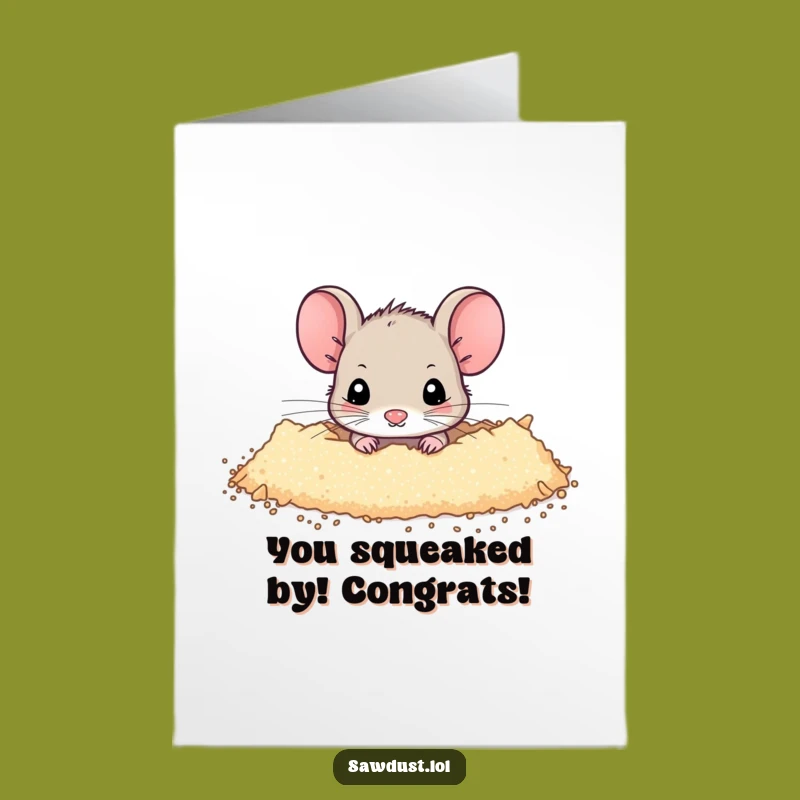 Free Printable Congrats Card: Mouse Peeking from Dust, Funny Downloadable Greeting for Success