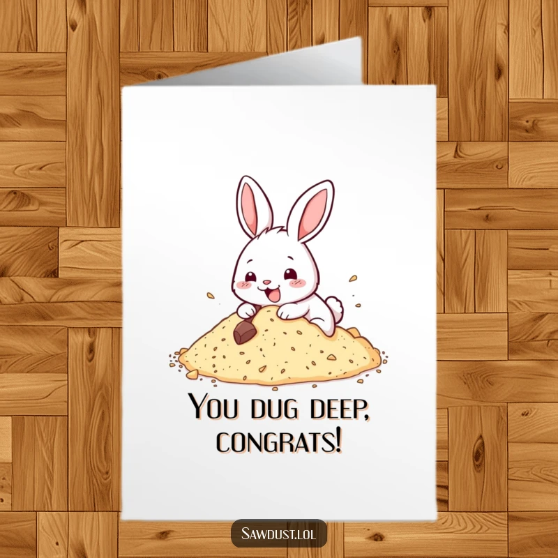 Funny Free Printable Congratulations Card: A happy rabbit digging enthusiastically, celebrating a job well done.