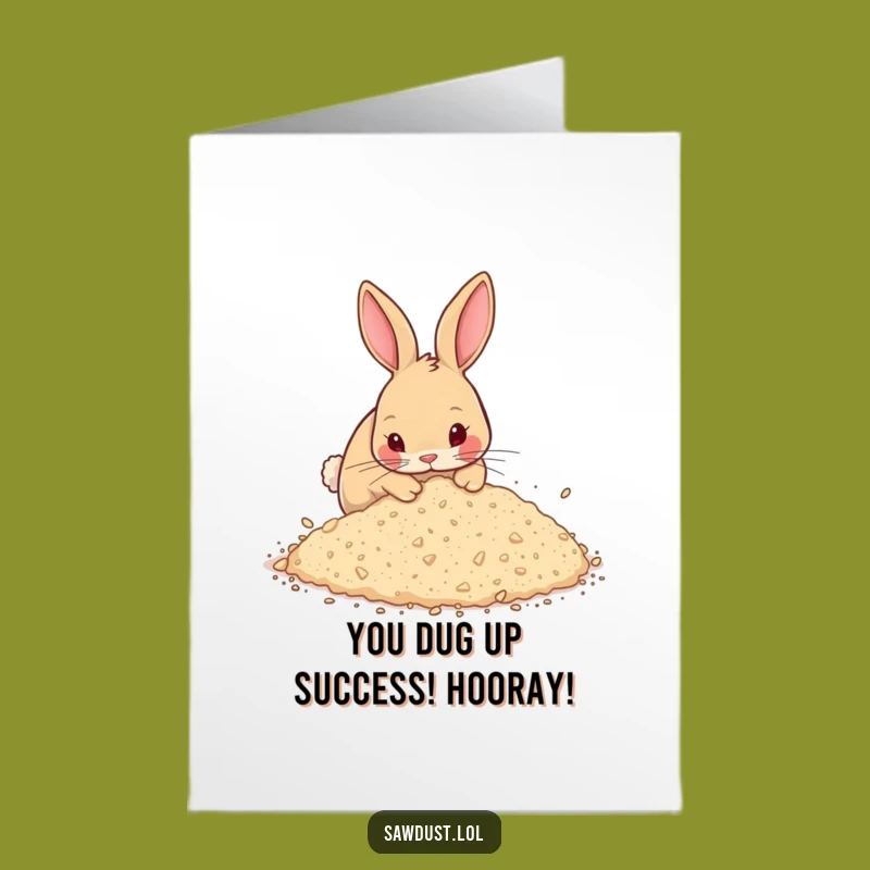 Free Printable Congrats Card: Curious Rabbit Digging, Funny Downloadable Greeting for Any Achievement