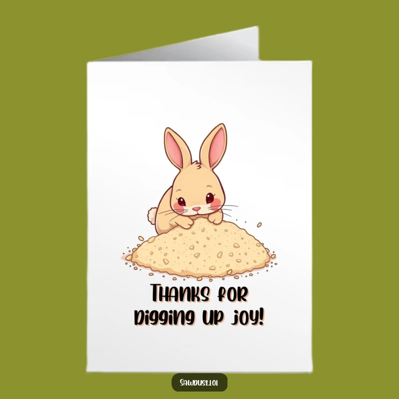 Free Printable Thank You Card: Curious Rabbit Digging, Humorous Downloadable Greeting for Gratitude