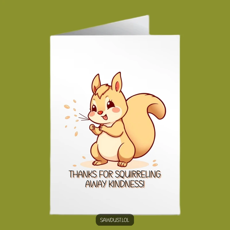 Free Printable Thank You Card: Squirrel Spraying Sawdust, Humorous Downloadable Greeting for Gratitude