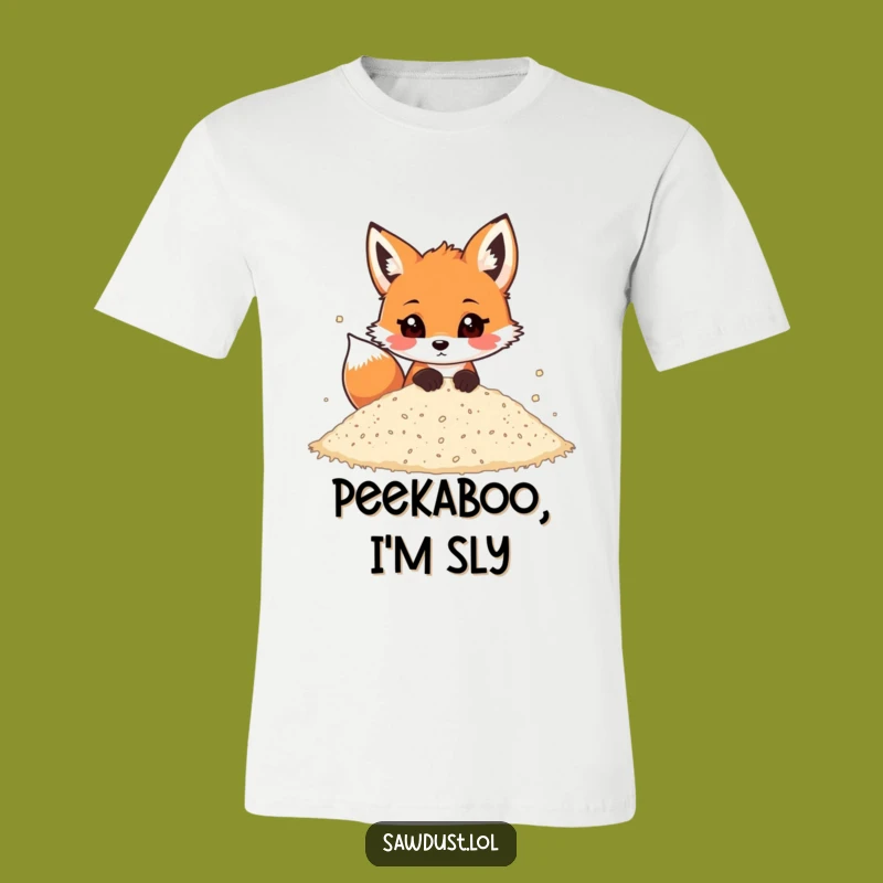 Funny Fox Peeking Sawdust T-Shirt: Playful Cartoon Tee, Unique Gift Idea