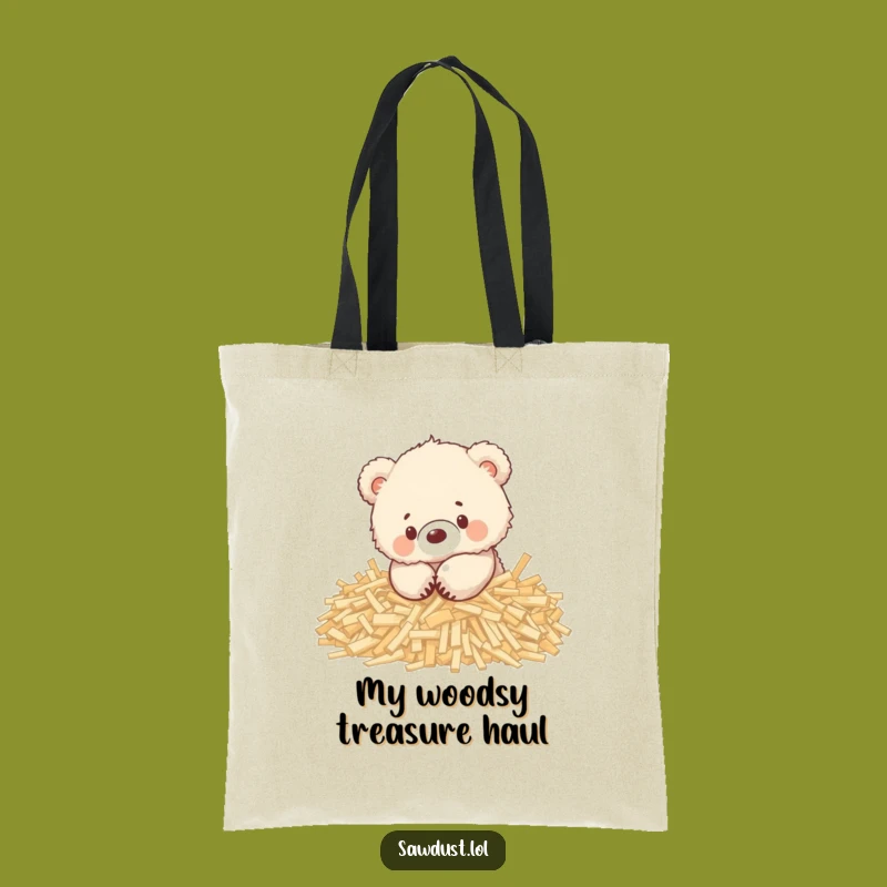 Funny Bear Cub Wood Shavings Tote Bag: Playful Carry-All, Adorable Gift